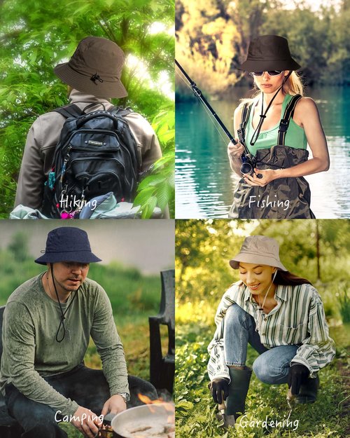 TILUYAMO Waterproof Bucket Hat Outdoor Hat for Women Men UV Protection Sun Hat Packable Fishing Hat (Beige)