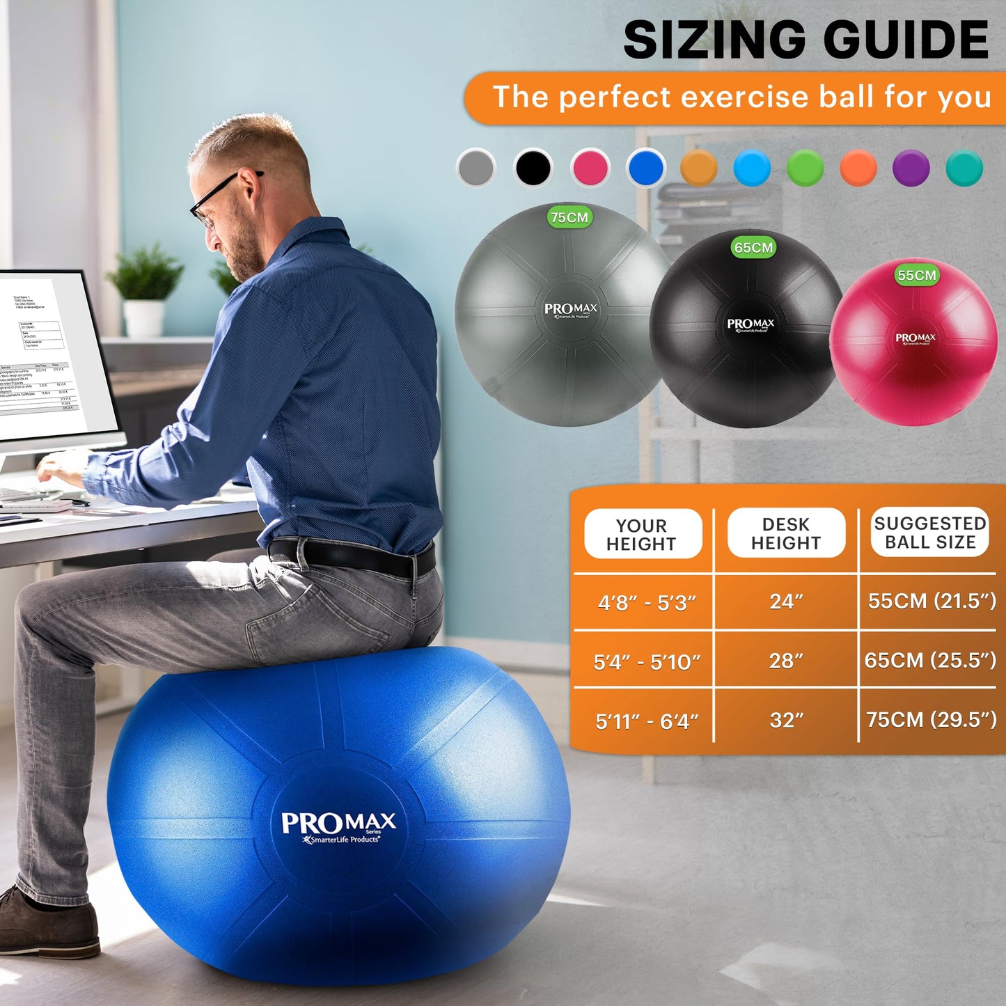 PRO MAX Exercise Ball - Yoga Ball for Gym, Balance, Stability, Pregnancy