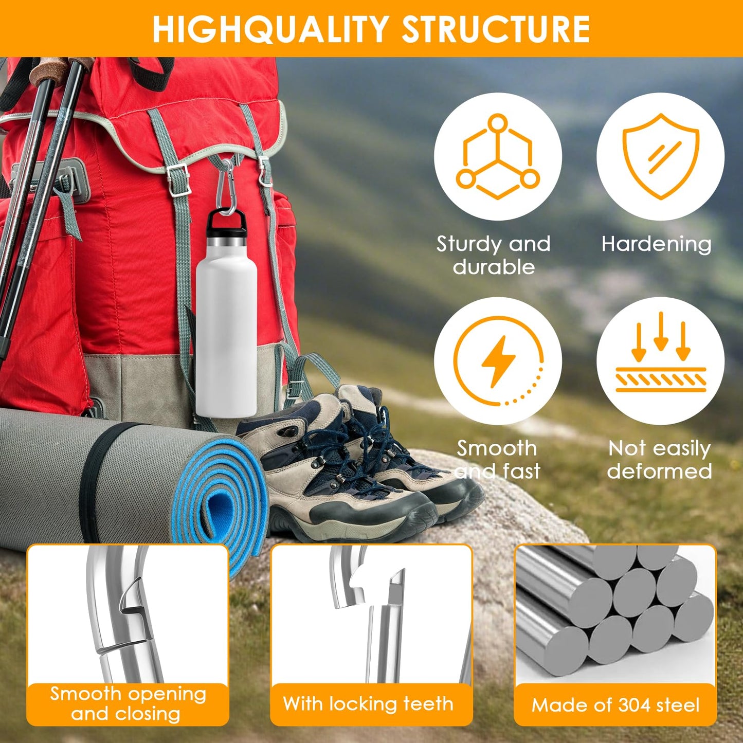 KATUMO 12PCS 2 inch Carabiner Clip, 304 Stainless Steel Spring Snap Hook, Small Metal Clips for Key Chain/Flag/Feeders/Dog Leash/Camping/Hiking/Fishing/Hanging (12)