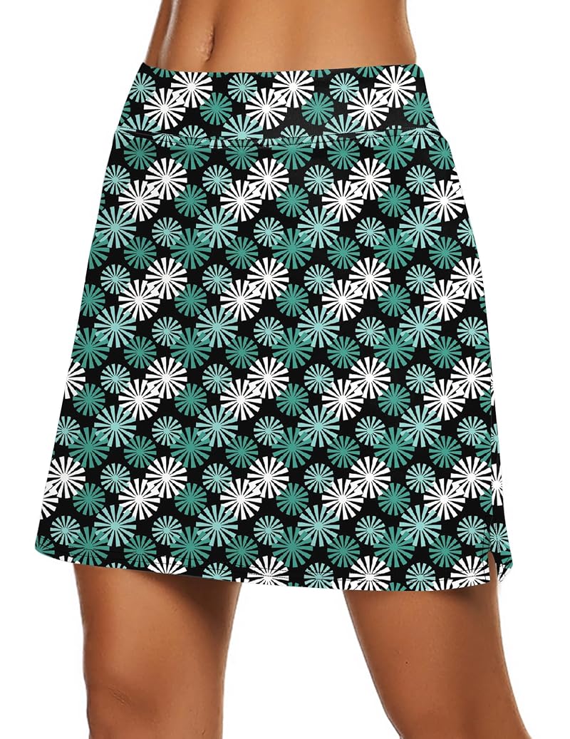 Ekouaer Active Skort for Women - Lightweight Golf Tennis Running, Green Flower Large