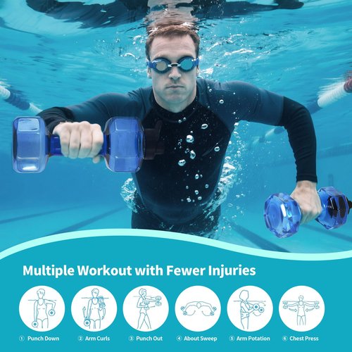 Water Weights for Pool Exercise Set of 2, Aquatic Exercise Dumbbells with Non-slip Handle, PE Materials Water Dumbbell Aerobics for Water Aerobics Weight Loss (Blue)