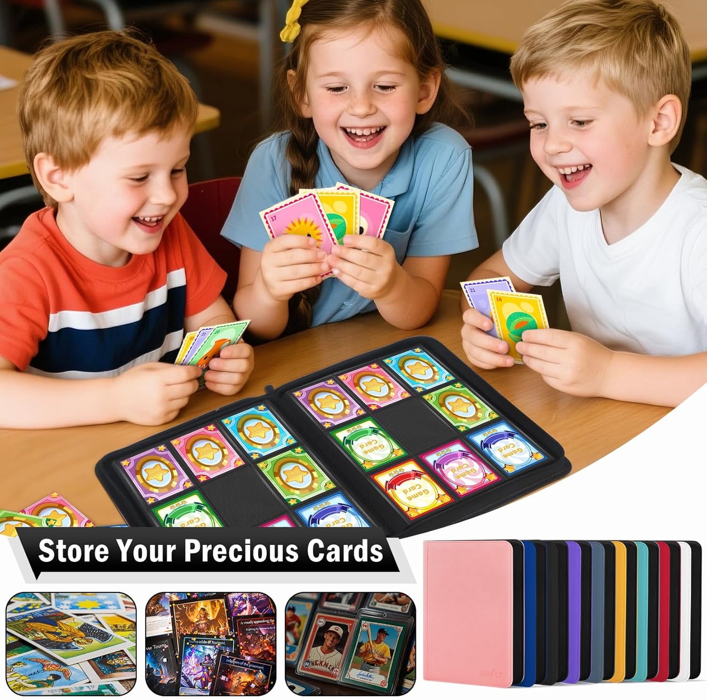 12 Pocket Card Binder, Zipper Trading Card Binder, 720 Large Capacity Side Loading Non-Ring Card Album, Double Sided Acid-Free Card Protector Binder, Card Collection for TCG, MTG, Sport Card, Pink