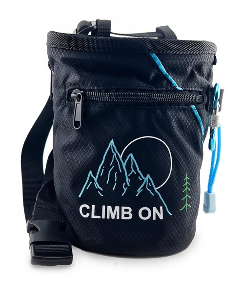 Chalk Bag for Rock Climbing, Bouldering, Top Rope | Includes Carabiner, Adjustable Belt, 2 Zippered Pockets, Wide Opening | Climb On