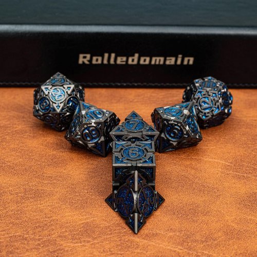 Premium Heavy Metal DND Dice Set (Wizard) with A Metal Box, Black Nickel Finish, Sharp Edge Resin Coated Zinc Alloy D&D Accessories, D4-D20, for Dungeons & Dragons Master, RPG Player, Starter Gift