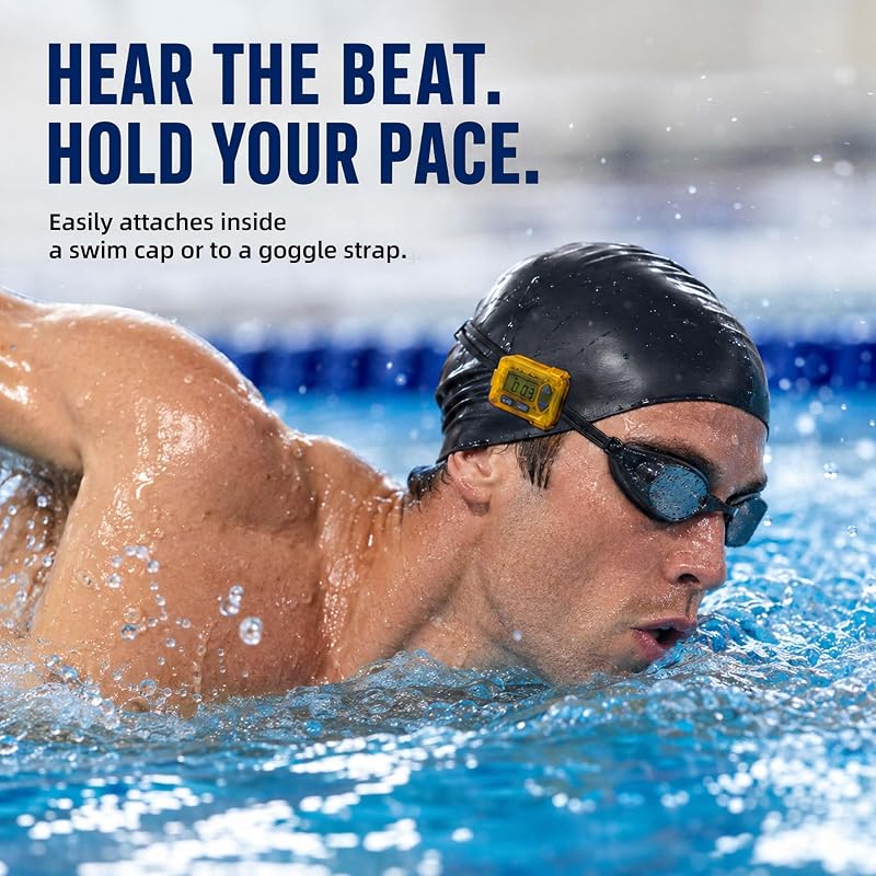 Yellow Swim Tempo Trainer IP68 Waterproof Audible Metronome & Stroke Timer - 3 Training Modes