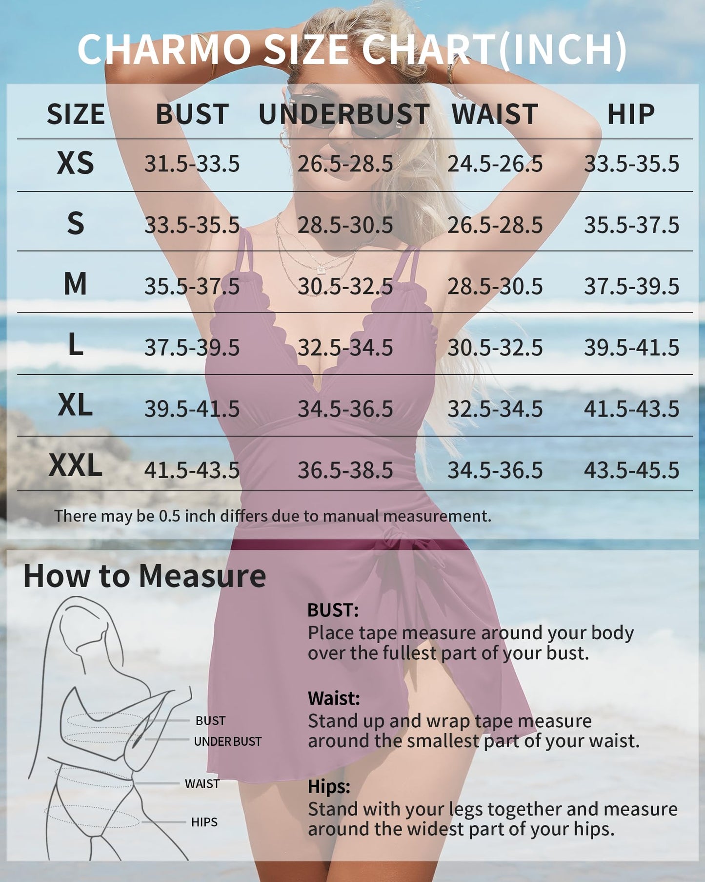 Charmo One Piece Swimdress Swimsuit for Women Tummy Control Swimdress Skirt Bathing Suit Scalloped Swimwear Black M