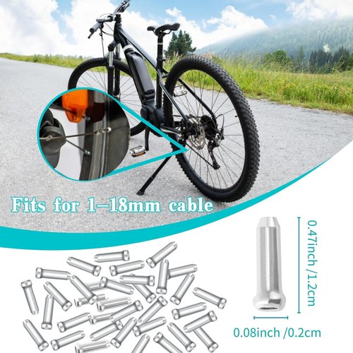 Bike Cable End Caps, Alloy Crimps, Brake Cable End Tips for Road Mountain Bicycle, Silver, Pack of 100