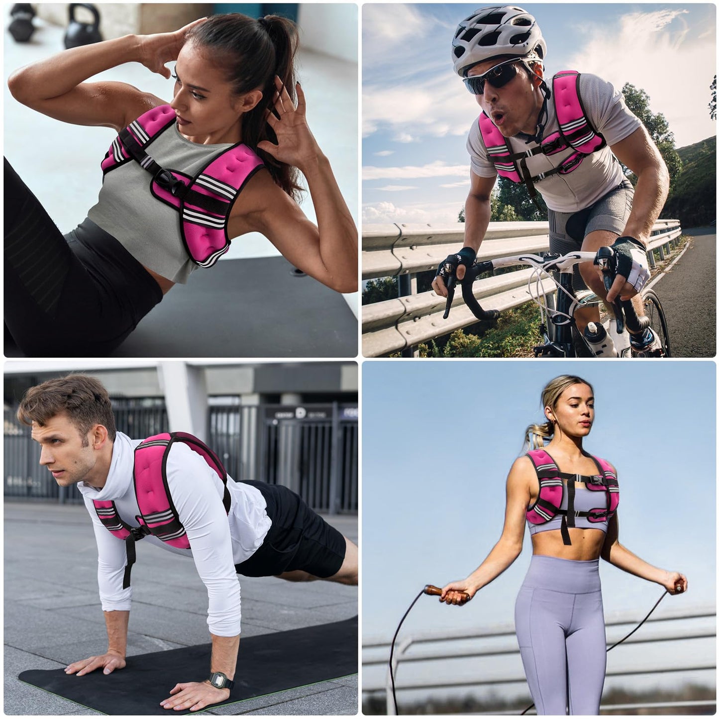 Zeerun Weighted Vest, 6lb/8lb/10lb/12lb/15lb/18lb/20lb/24lb/30lb for Men Women, Reflective Stripe Adjustable Buckle, Comfortable Durable Rucking Vest for Walking Running Strength Training, 10LBS-Pink