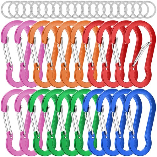 sprookber 2" Small Carabiner Clip, D Ring Caribeener, Spring Snap Hook for Keychain Multipurpose, Set of 20(Multicolor)
