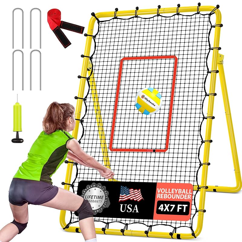 6-Angle Adjustable Volleyball Rebounder Net 7x4 ft with Accessories - Yellow (Variation of THIS listing)