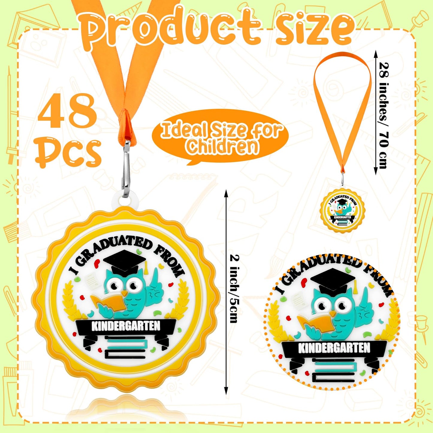 Blueweenly 48 Pcs Graduation Medal for Kids Award Medals with Neck Ribbon Graduation Gifts Bulk for Students Party Favors Supplies - 2 Inch(Kindergarten)