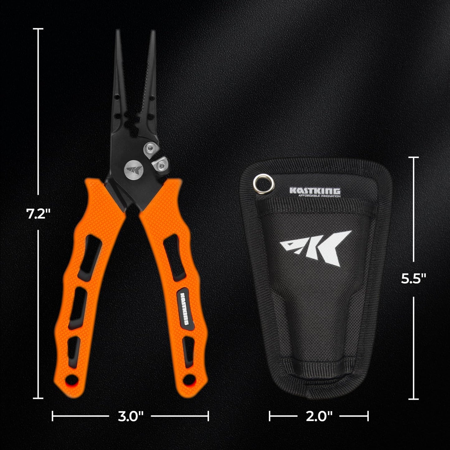 KastKing Cutthroat 7 inch Fishing Pliers, 420 Stainless Steel Fishing Tools, Saltwater Resistant Fishing Gear, Tungsten Carbide Cutters, 7" Straight Nose, Orange