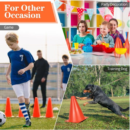 PXZBLG 12/24/50pcs Soccer Cones, 7 Inch Soccer Cones, Plastic Traffic Cones, Training Cones for Basketball Football Skating Drills Practice (7", 12pcs)