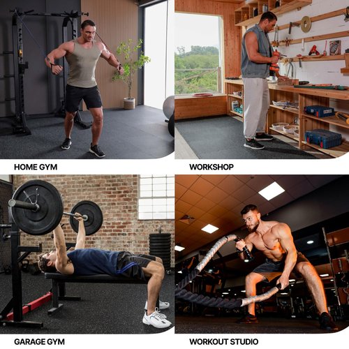 AIRHOP 0.79in Thick 48 Sq Ft Exercise Equipment Mats, 12 Tiles Upgraded Rubber Top with High Density EVA Foam, Large Interlocking Puzzle Gym Flooring for Home Gym, Heavy Weight Workout,Black & White