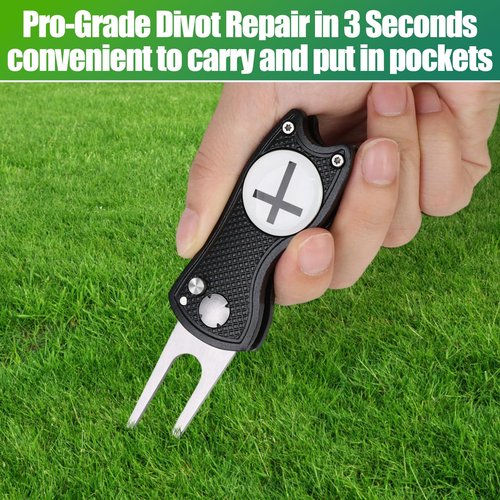 Golf Divot Repair Tool with Magnetic Ball Marker - Stainless Steel Foldable Divot Tool & Golf Divot Tool Featuring Cross Design for Faith-Based Golfers | Perfect for Greens Repair & Swing Training