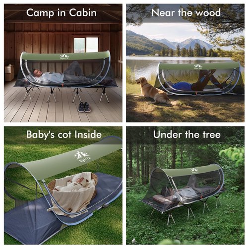 Night Cat Pop-up Mosquito Tent: 1 Person Camping Tent with Bug Screen Net Easy Set-up Tent Fits with Camping Cot (Excluded)