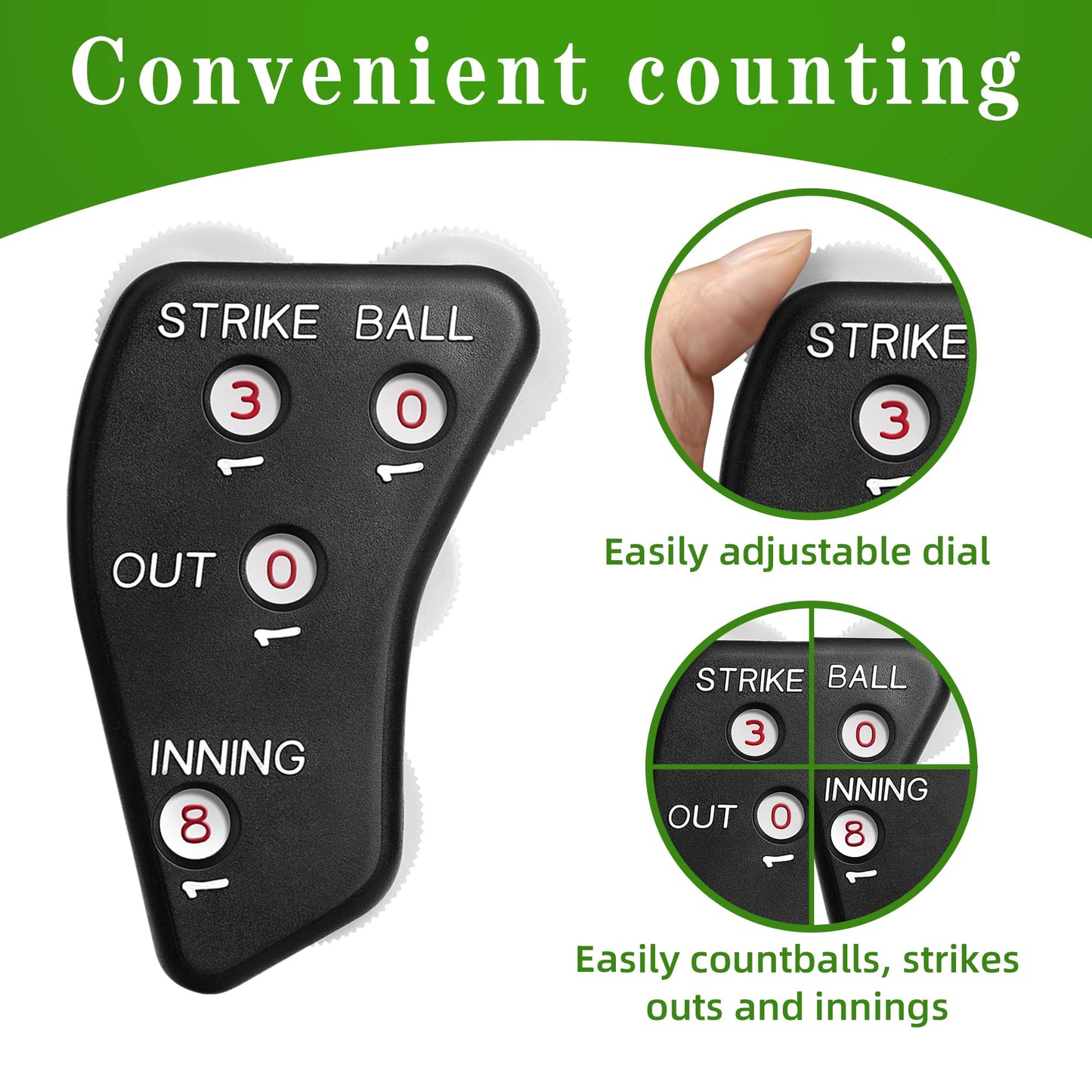 Watayo 2 Pcs 4 Wheel Baseball Umpire Clicker -Black Umpire Indicator Gear -Practical Baseball Counter Clicker for Scorekeeper Recording Outs & Innings Balls