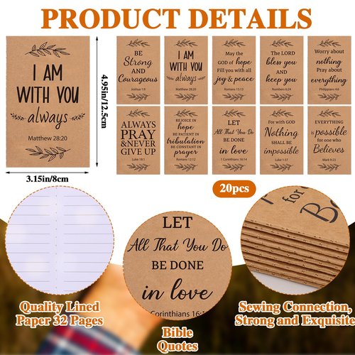 LIUBUJINGYING 20 Set Christian Gifts Bulk Bible Verses Compass Camping Survival Pocket Compass with Pocket Notebooks Religious Scripture Bamboo Pens for Church Sunday School Graduation Hiking