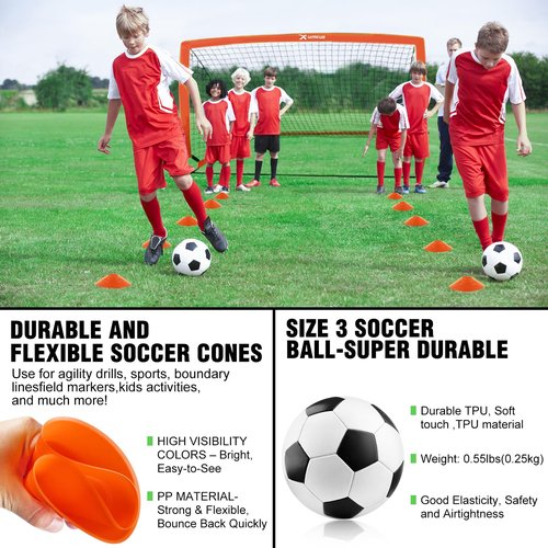 Kids Soccer Goals for Backyard Set- 2 of 6X4/ 4X3 ft Toddler Soccer Goal Training Equipment with Soccer Ball, Ladder, Pop Up Soccer Net for Kids Age 3-5 4-6 6-8 8-12 10-12 Outdoor Games Sports Gift