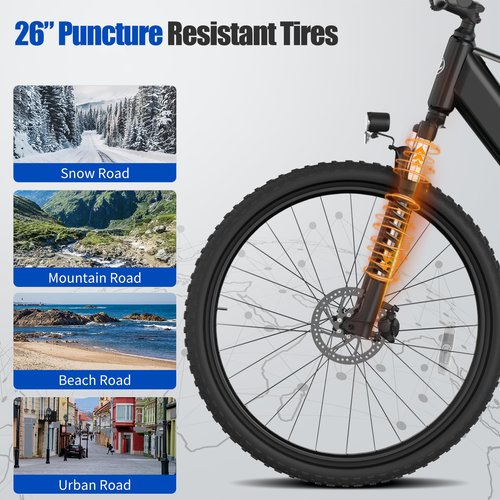 ZDZA Electric Bike, 1000W Peak Motor, 26” Electric Mountain Bike, 375Wh Removable Battery, 40 Miles Range & 20 Mph Step-Over Ebike for Adults, Electric Bicycle for Commute, 7 Speed (Black)