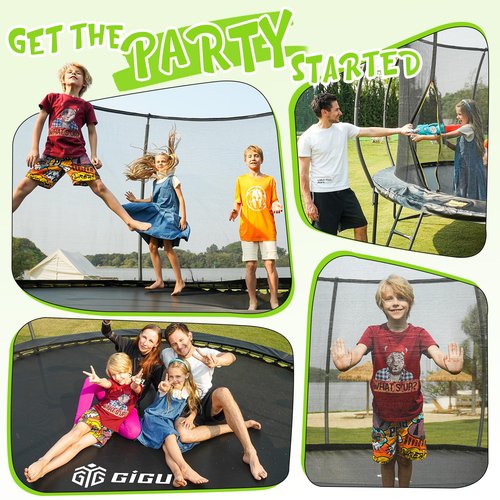 Gigu 14ft Home Trampoline - T-Socket Reinforced Frame, Double Zipper Entry, Ladder Included, Outdoor Specific Yard for Adults Kids