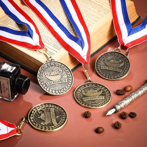 Quelay 30 Pcs 2'' Award Medals Bulk Gold Winner Medals with Neck Ribbons Metal Trophy Award Prize Gift for Tournaments, Competitions, Party, Kids and Adults(30 Pcs, Academic Excellence)