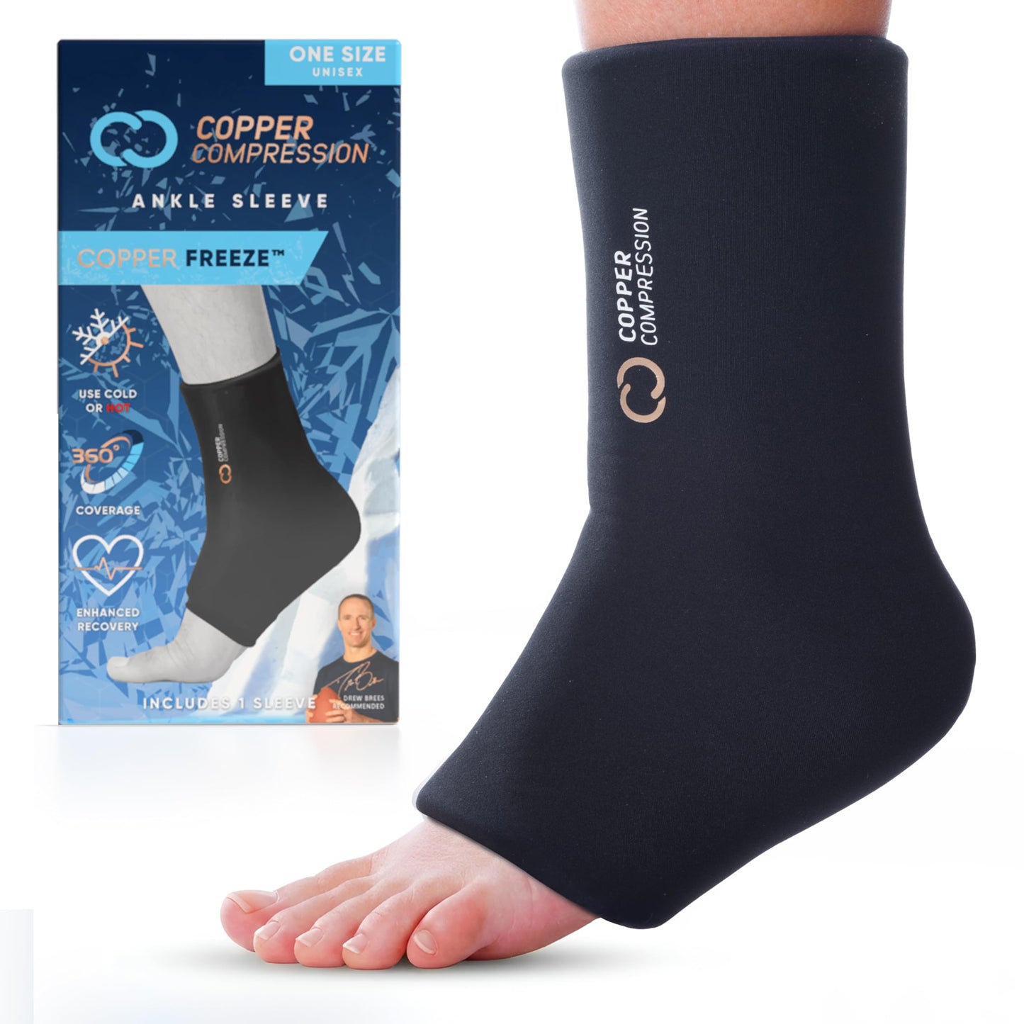 Copper Compression CopperFreeze Cryo Compression Sleeve for Knee, Tennis Elbow, Ankle Joints, Leg & Arm Muscles - Reusable Gel Ice Pack & Heat Wrap - Cold & Hot Pain Relief, Sprain, Injury - L/XL