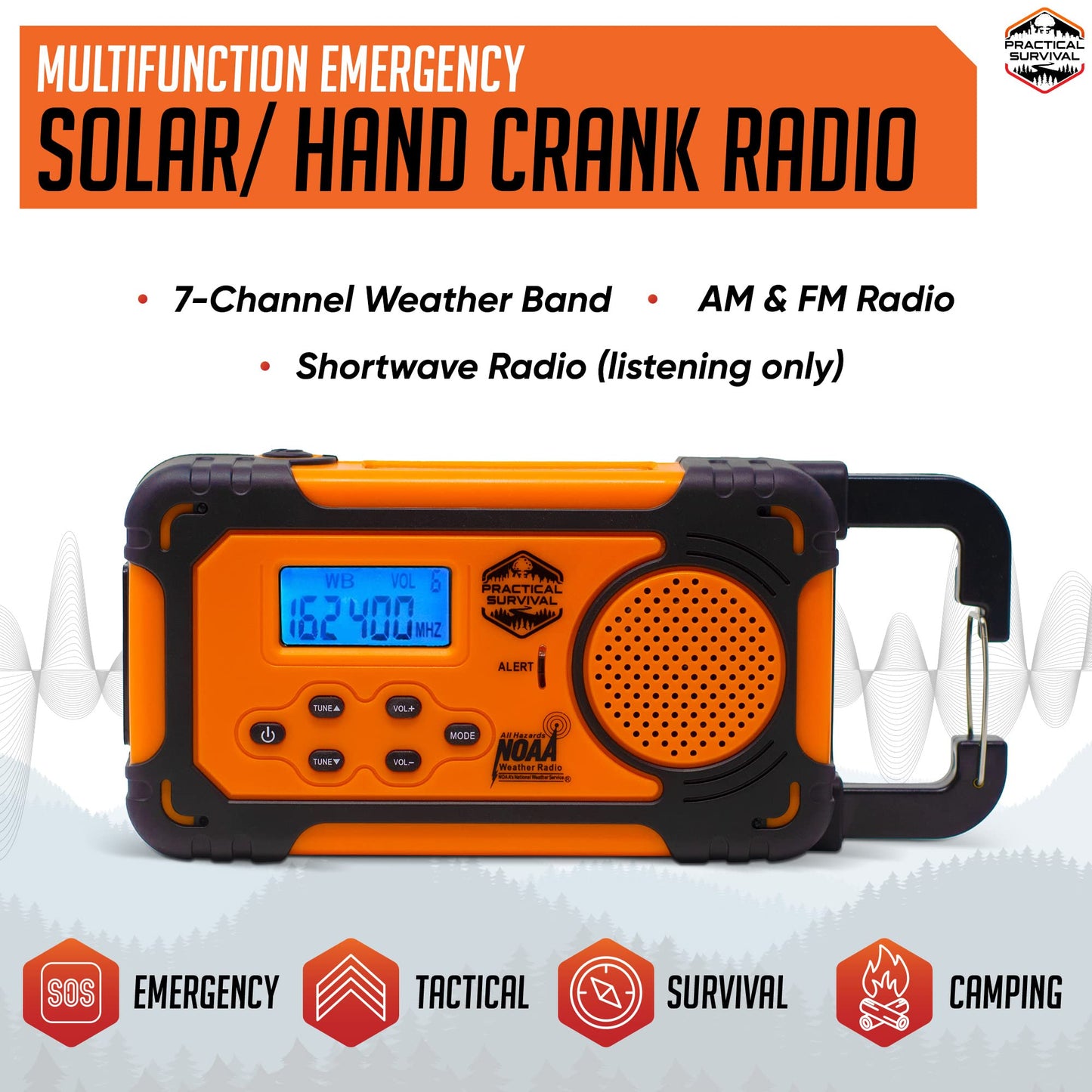 Emergency NOAA Weather Radio with AM/FM and Shortwave Radio Bands: Hand Crank, Solar or Battery Powered, Portable Power Bank, Solar Charger & Flashlight - Rechargeable, Headphone Jack and More!