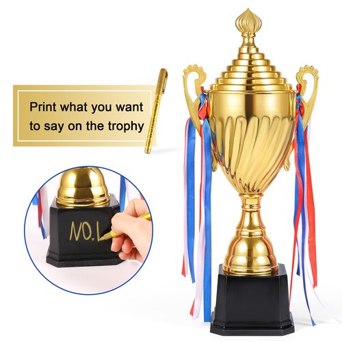 Caydo 16.3Inch Gold Award Trophy Large Winner Trophy Cup with Golden Pen for Kids and Adults for Sports, Competitions, Tournaments