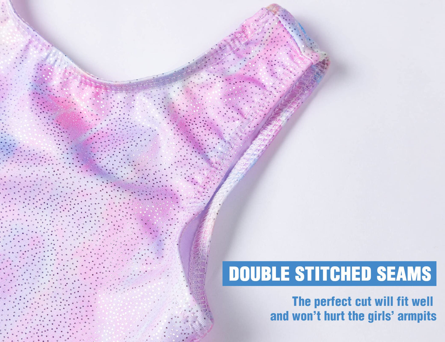 TENVDA Biketards for Girls Gymnastics Leotards with Shorts Size 7-8 Years Old Shiny Purple Kids Tumbling Unitards