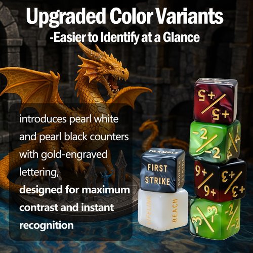 48 Pieces MTG Counter Token Dice Counters Keyword Counters Life Counter Tokens Dice Buff Tokens Compatible with Magic Card Game Accessories CCG Creature Stats (Green&red)