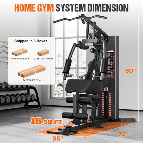 GOIMU Home Gym, M1 Workout Station with 140LBS Weight Stack, Multifunctional Home Gym Equipment with Pulley System & Adjustable Seat for Full Body Strength Training (M1 PRO)