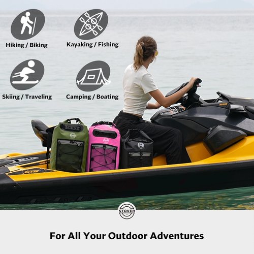 STOVER 5/10/25/30/40/55L Waterproof Dry Backpack & Phone Case- Medium Floating Dry Bag for Kayaking, Travel, Hiking, Fishing, Camping, Motorcycles & Beach, Heavy-Duty Roll Top Men/Women (Pink)