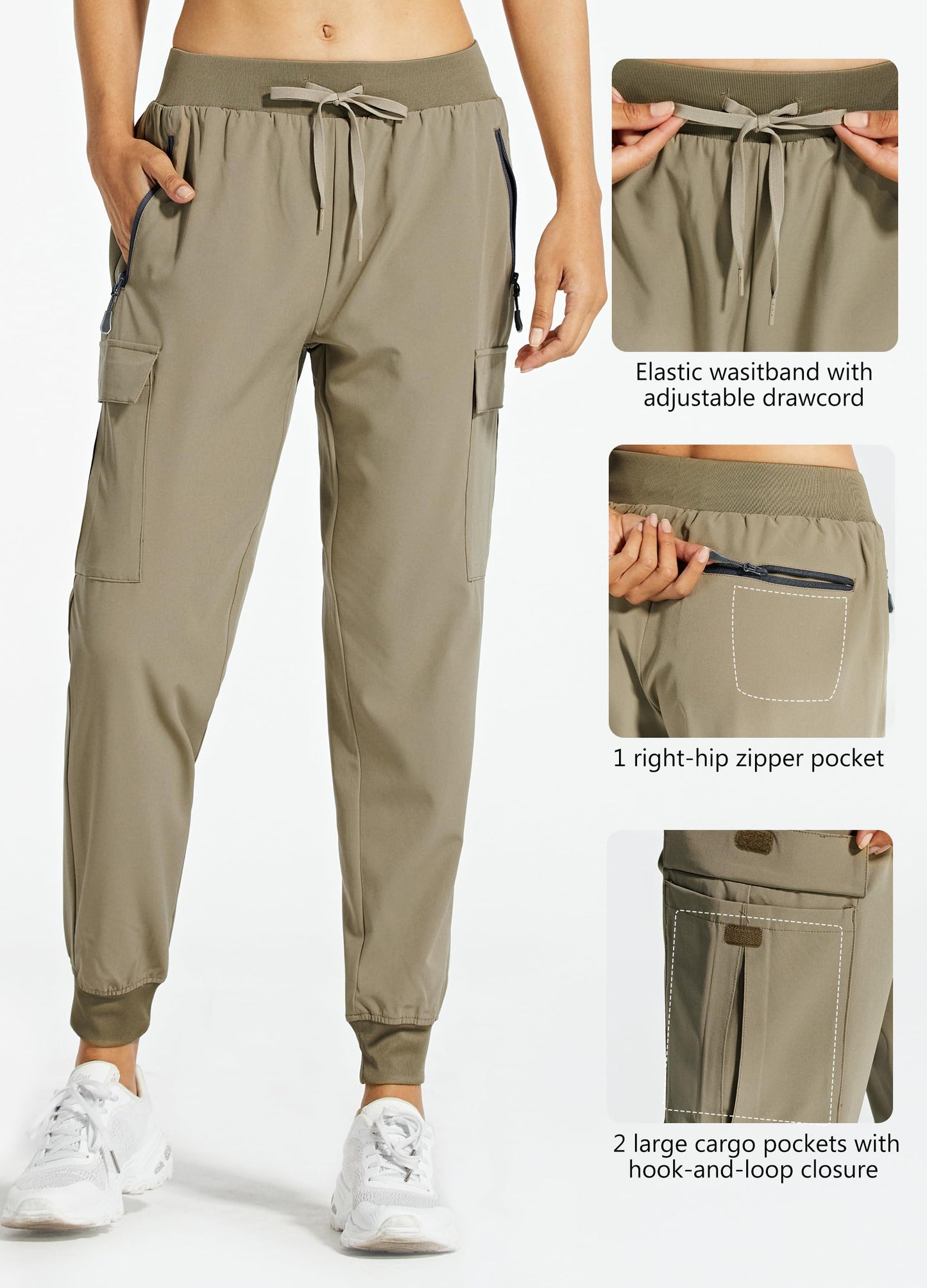 Libin Women's Cargo Joggers Lightweight Quick Dry Hiking Pants Athletic Lounge Casual Travel, Khaki XXL