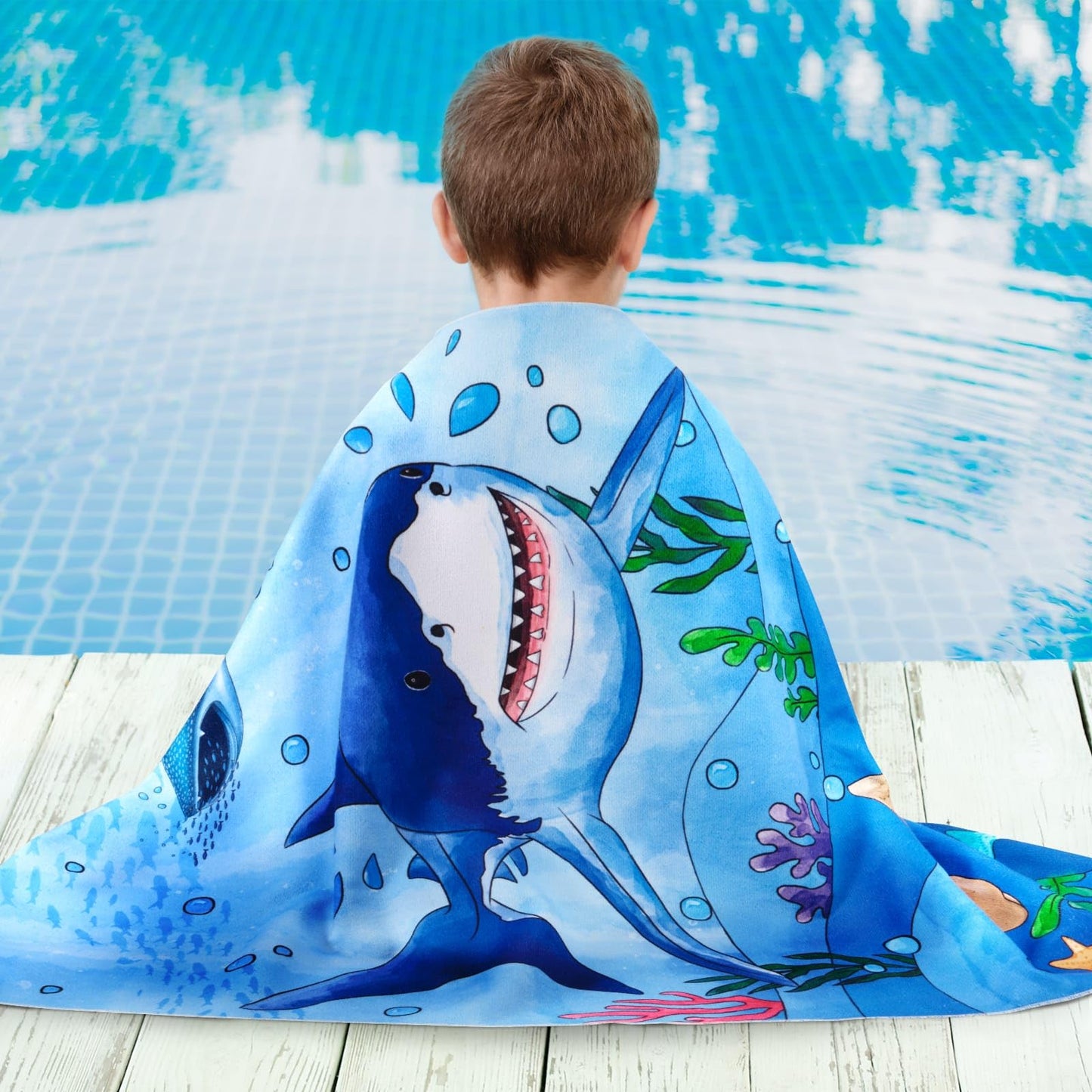 WERNNSAI Kids Beach Towel for Boys, Shark Quick Dry Swim Towel