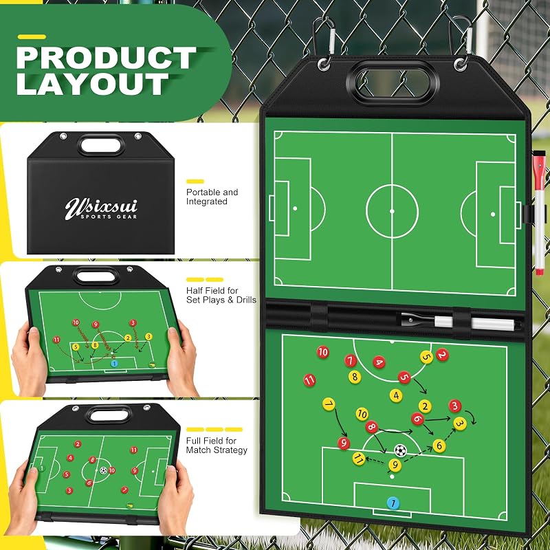 Foldable Soccer Coaching Board with Handle - Dual-Sided Magnetic Playboard (Variation: Soccer)
