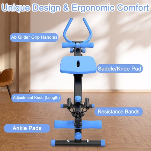 Ab Machine Workout Equipment Home Gym, 4-in-1 Exercise Equipment: Rowing Machine, Leg Press Machine, Ab Glider Machine, Roman Chair, Fitness Equipment for Abdominal & Core Strength Training (Pink)