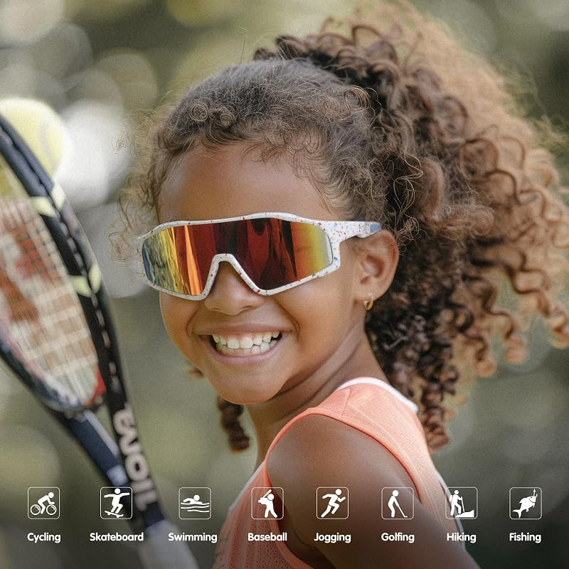 Kids Sunglasses UV400 for Boys & Girls Aged 6-12 - 2-Pack, Black/Blue Frame, 135mm Width