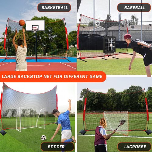 KuiBonu 20x10 Foot Lacrosse Backstop Net, 200 Sq Feet of Protection Barrier Net with Sturdy Steel Frame and Heavy-Duty Netting, for Lacrosse Baseball Soccer Basketball and More