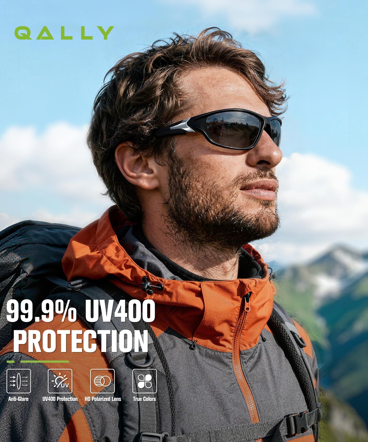 QALLY Polarized Sunglasses Men Sports Sunglasses for Men UV400 Sunglasses for Driving Golf Cycling Fishing Running