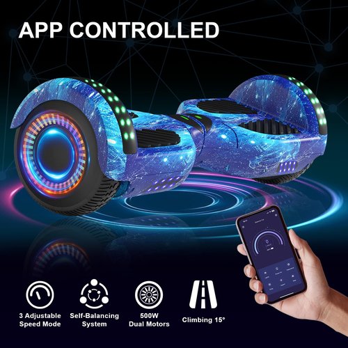 6.5" Adult Scooter, LED Lights & APP & Music Speaker, Long Battery Life, Gifts for Kids & Adults & Girls & Boys, for All Ages