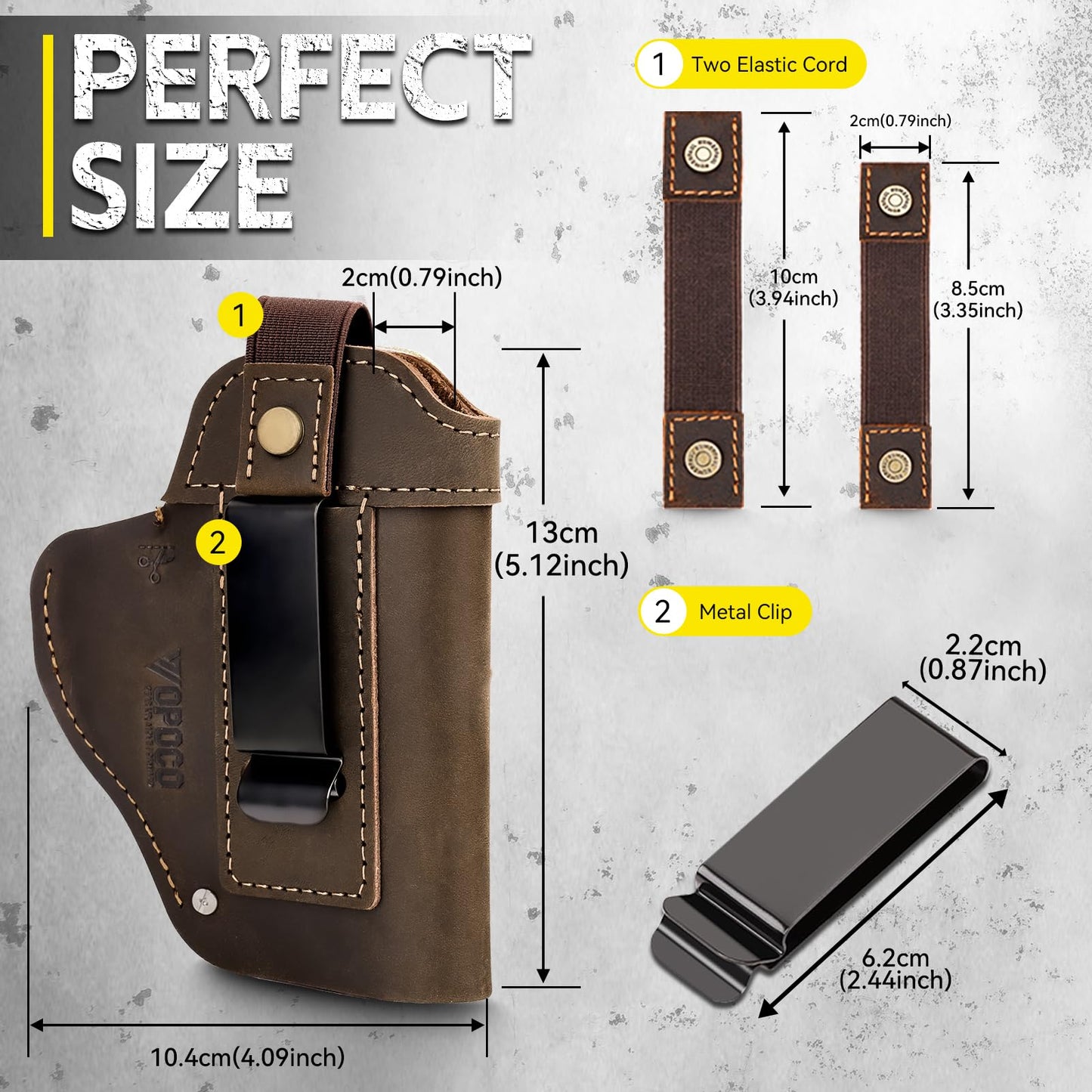 IWB/OWB Universal Leather Gun Holster for Men Women Right/Left Concealed Carry Holster Fits Glock 17/19/23/26/42/43X Taurus G2/G2C/G3C Sig P365 P320 Springfield Hellcat M&P 9mm Shield Most Size Pistol