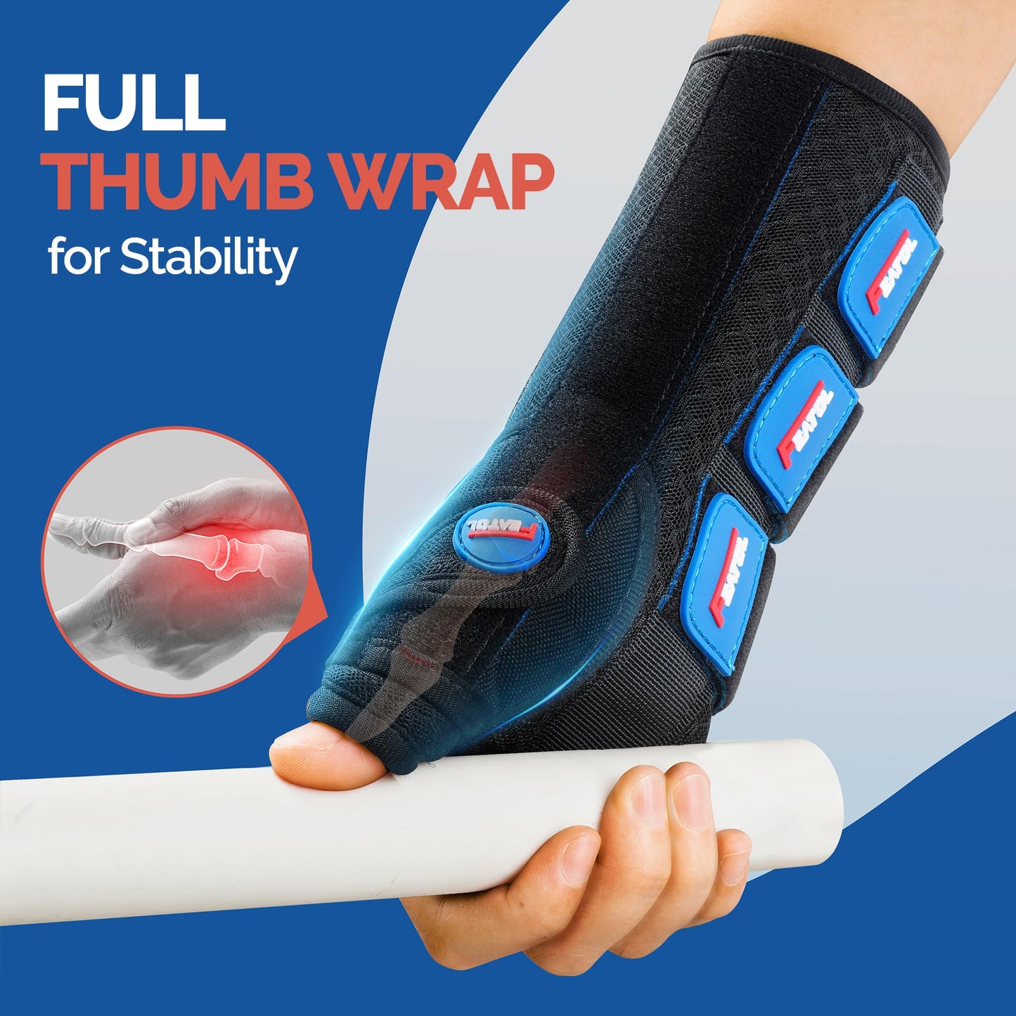 FEATOL Carpal Tunnel Wrist Brace Night Support, Thumb Spica Splint Left Hand for De Quervains Tenosynovitis, Tendonitis, Thumb Brace for Women Men, Black Blue, Medium/Large