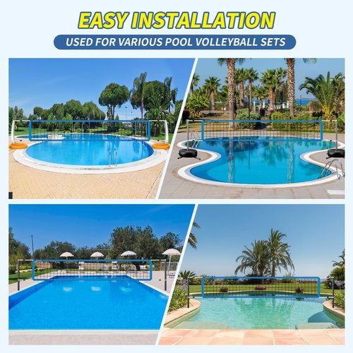 Reinforced Anti-UV Replacement Pool Volleyball Net with Scoring Clamps, 15-29 ft Adjustable Length - Easy Set Up and Long Lasting (Sky Blue)