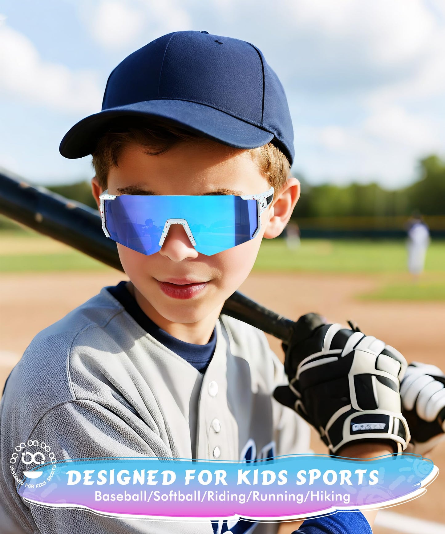 QALLY 3 Pack Kids Sunglasses Youth Baseball Sunglasses for Boys Girls Age 4-14, Cycling Softball Running UV400 Protection Sports