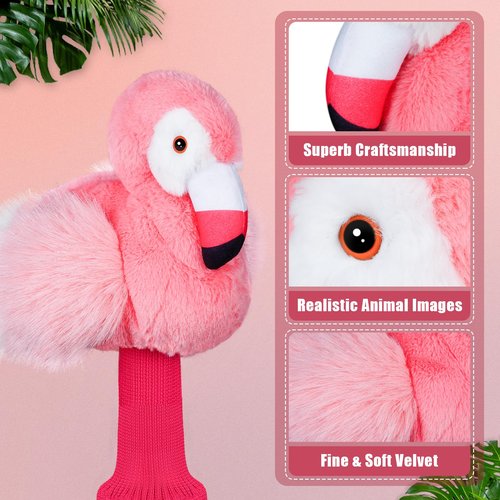 mytag Pink Flamingo Driver Headcover Funny Golf Headcover Plush Cushioning Protect Long Sock Cover Club Shaft
