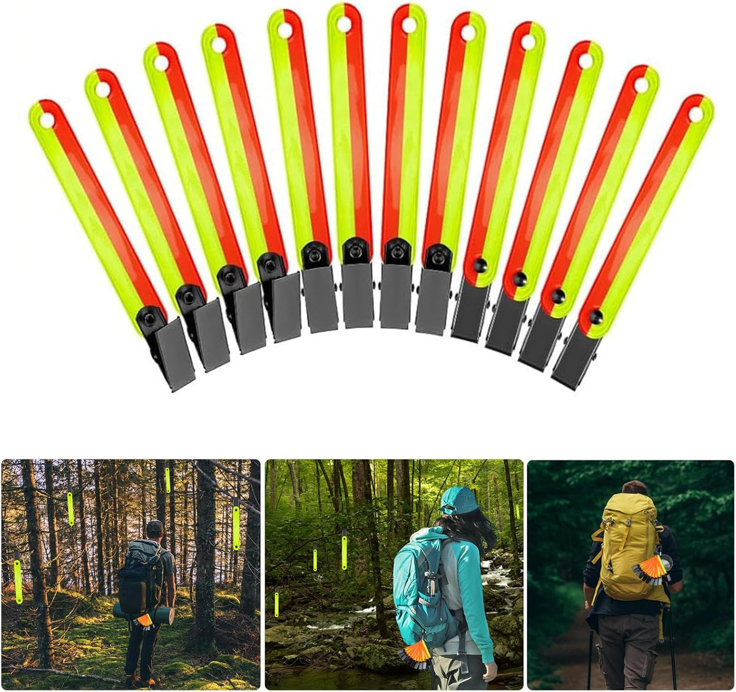 12Pcs Reflective Trail Marking Ribbon Trail Tape Tree Marker with Clip Reflector High Visibility Trail Markers