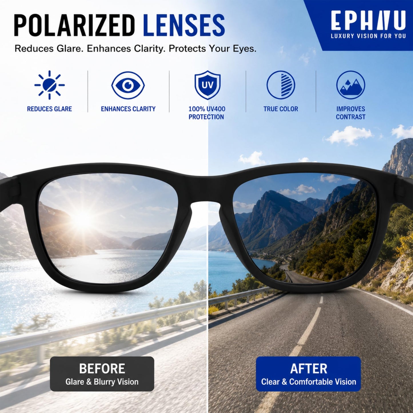 EPHIU Polarized Sports Sunglasses for Men Women Mirror Lens - Lightweight UV400 Running Sunglasses No Bounce No Slip for Hiking Cycling, Black/Grey