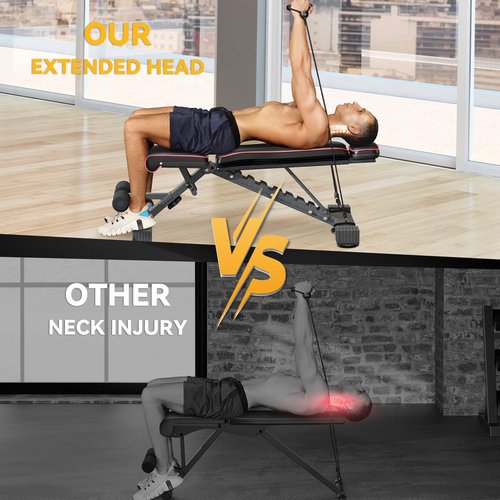 OUNUO Adjustable Weight Bench with Headrest - 660LBS Heavy-Duty Foldable Workout Bench for Home Gym, Full Body Training & Bench Press (Black-Grey)