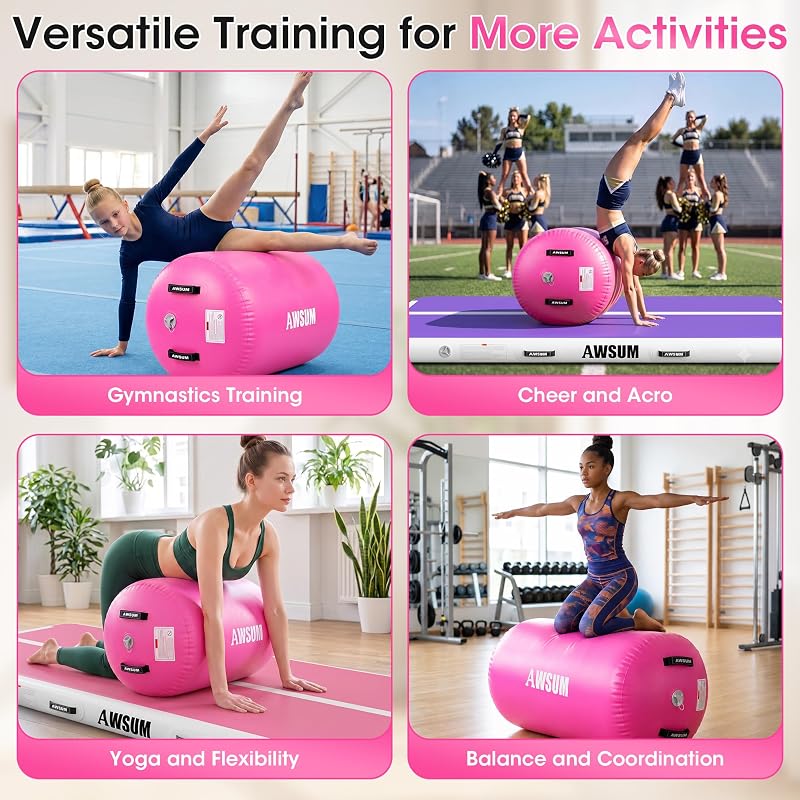 Air Roller Gymnastics Barrel for Back Handspring & Walkover - Pink 39.4" L × 23.6" Dia (Variation: Pink)